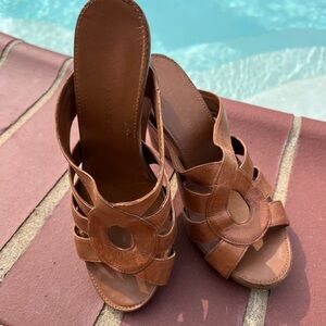 Franco Sarto Brown High-Heeled Sandals with Woven Design